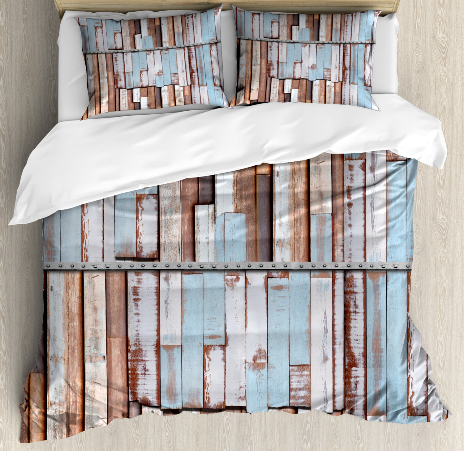 Rustic Duvet Cover Set Nautical Long Wooden Planks Tree Designs On With Rusty Screws Art Print Decorative Bedding Set With Pillow Shams Brown White And Blue By Ambesonne Walmart Com Walmart Com