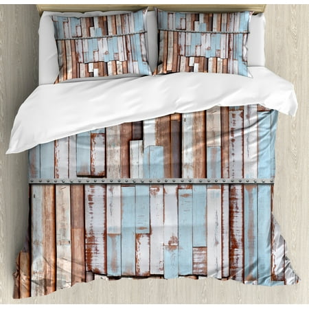 Rustic Duvet Cover Set Nautical Long Wooden Planks Tree Designs