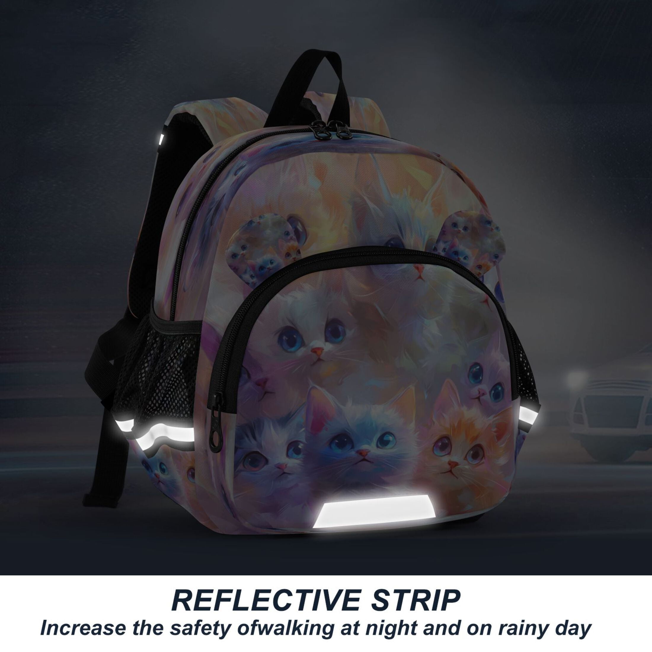 RMDQTR Adorable Ear-Print Backpack with Reflective Strip and Anti-Lost Leash Adjustable Shoulder Straps Mini Travel Backpack Lovely Cartoon Cats