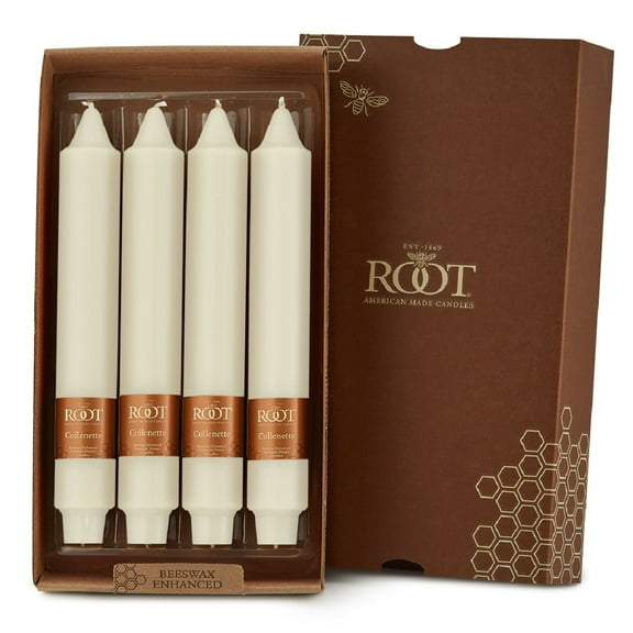 ROOT Candles Unscented Smooth Collenette Taper Candles, 9-Inch Tall, Box of 4, Color: Ivory