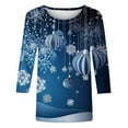 thumbnail image 5 of Nfurl Christmas T Shirts for Women Plus Size 2025 Xmas Tree Graphic Tees Loose Fit 3/4 Sleeve Crewneck Tshirts Casual Xmas Festival Clothes Blue XXL, 5 of 5