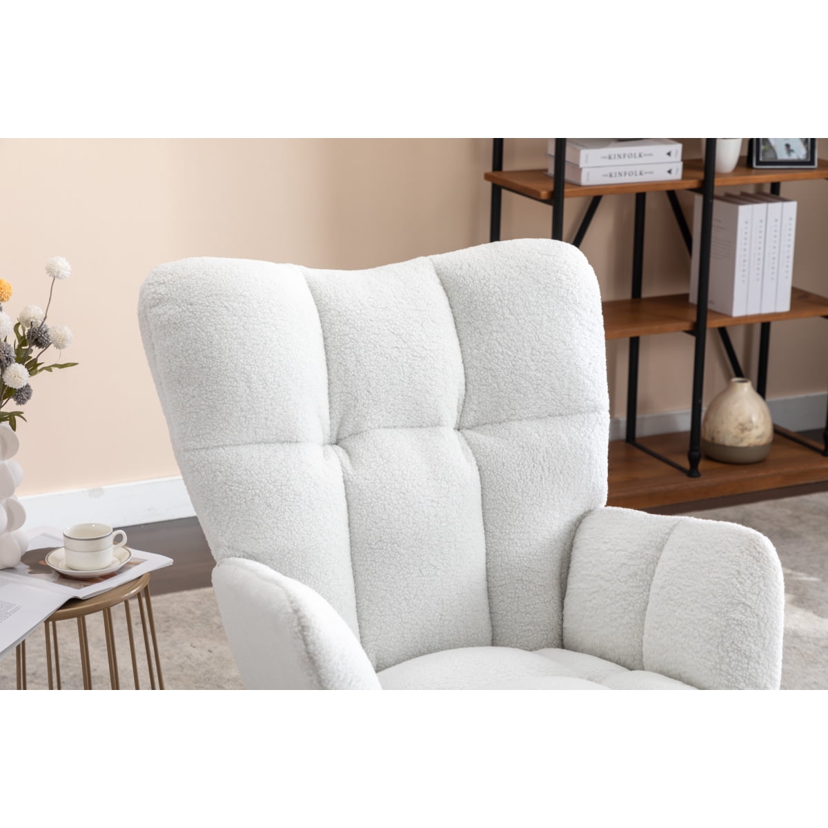 050-Teddy Fabric Rocking Glider Nursery Chair  Ivory Indoor Living Room Rocker