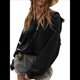 thumbnail image 1 of Sudadera con Capucha y Media Cremallera para Mujer, Informal, de Larga, Corta, con Cremallera de un Cuarto. Negro M, 1 of 8