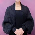 thumbnail image 4 of Callipe Autumn Winter Knitting Shawl Ribbed Trim Long Sleeve Open Front Shawl Wrap Solid Color Ribbed Trim Cozy Wrap, 4 of 8