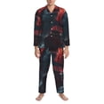 thumbnail image 3 of Susaid Red Moon Shark Sailboat Print Men's Long Sleeve Pajama Set, Two-Piece Button-Down Loungewear PJs Set, Comfortable Sleepwear for Relaxation-XX-Large, 3 of 7