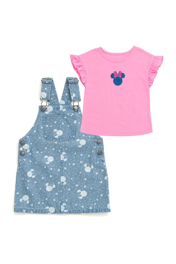 Minnie Mouse Vintage Wash Denim Overall Dress and T-Shirt Outfit Set Infant to Little Kid