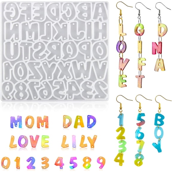Resin Earring Molds for DIY Jewelry Making - Alphabet Letter & Number Silicone Molds for Epoxy Resin Crafts, Mini Pendant Charms