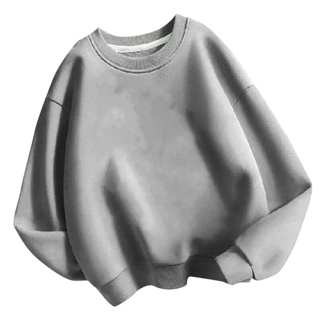 lcziwo Chandail pour Enfants à Col Rond, Chandail de Base Uni pour Enfants, Tunique Décontractée Oversize à Épaules Tombantes à Manches Longues, Mode Automne Hiver Sans Capuchon Gris, 8 Ans