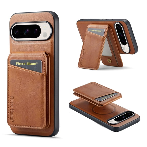 for Google Pixel 9 Pro XL Case [Compatible with MagSafe] with Removable Card Holder Magsafe case Wallet 2 in 1 Detachable Back Cards Slot Premium PU Leather Magnetic Car Holder Mount case, Brown