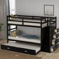 thumbnail image 2 of Solid Wood Bunk Bed, Hardwood Twin Over Twin Bunk Bed with Trundle and Staircase, No Box Spring Needed with Guardrails, Ladder and Storage Stairs for Kids and Teens, Natural Espresso Finish, 2 of 7