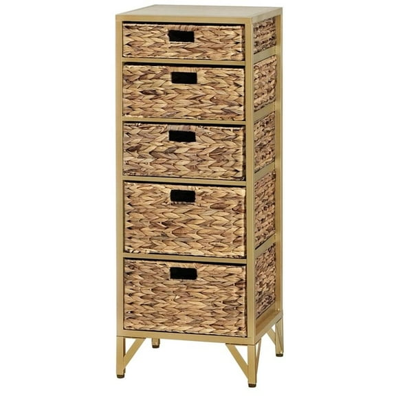Pemberly Row 5-Drawer Transitional Metal/Wood Tower in Natural