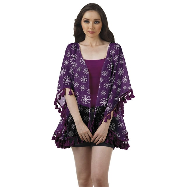 Moomaya Boléro Imprimé à devant Ouvert, Manches Kimono Imprimées, Couvre-Maillot de Plage pour Femmes