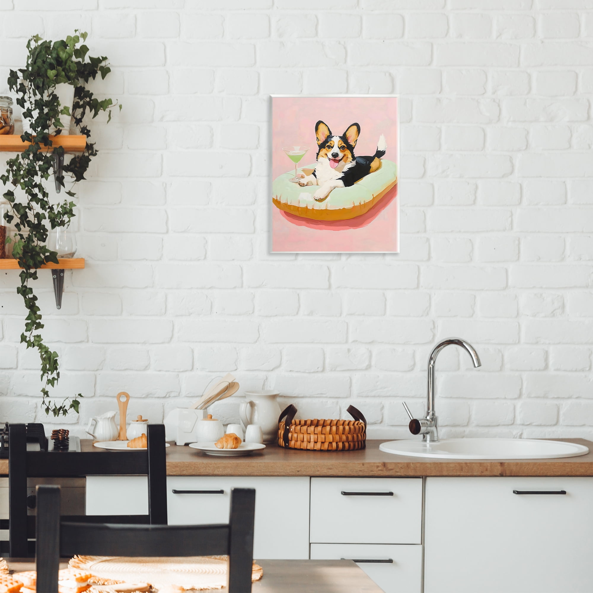 Stupell Industries Pastel Corgi with Cocktail Wall Plaque Art, design by The Prints Vibe