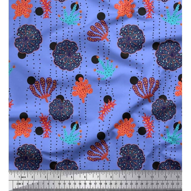 Soimoi Polyester Crepe Fabric Dot,Leaves & Floral Artistic Print Fabric by Yard 42 Inch Wide