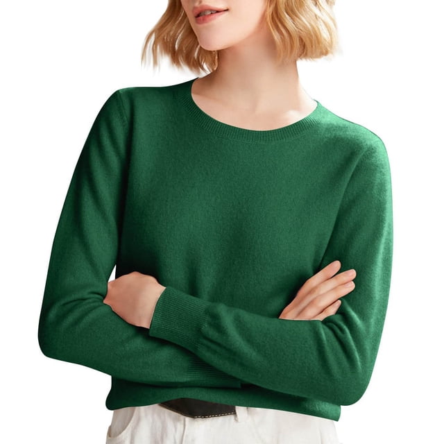 Chandails Confortables pour Femmes! Fadeal Chandail Tricoté Uni Printemps et Automne Hiver avec Col Rond et Style à Manches Longues, Vert Menthe 2TG