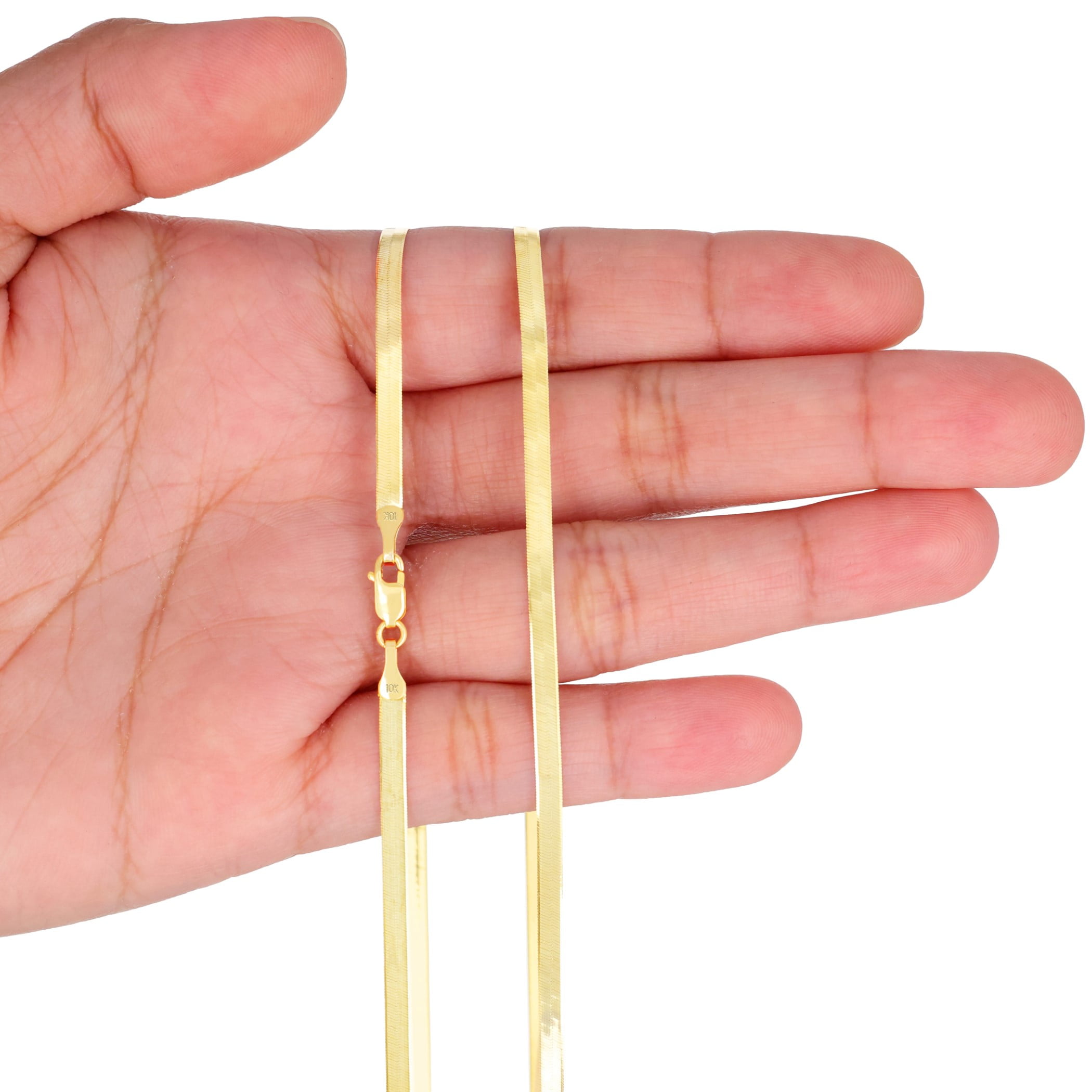 Nuragold 10K Real Yellow Gold Solid Herringbone Flexible Chain Necklace 16"-24" (3mm-9mm) Italian Jewelry for Men & Women