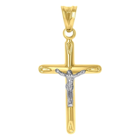 10k Two-tone Gold Unisex Inri Crucifix Cross Religious Charm Pendant Pendant Necklace for Men Women