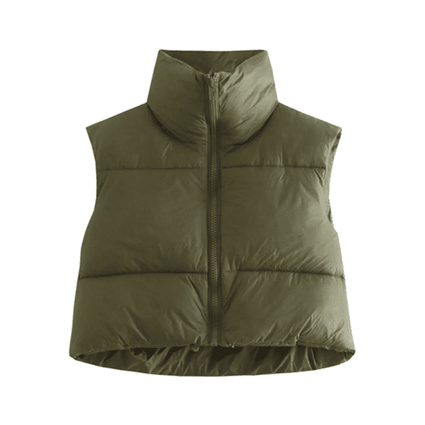 Txlixc Chaleco de mujer, chaqueta de algodón vintage de cuello corto, cremallera de cuello vertical Txlixc moda