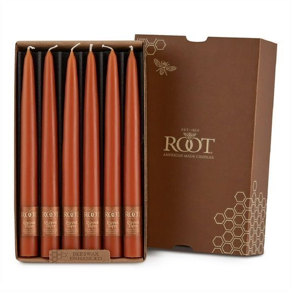Root Candles Unscented Hand-Dipped 9-Inch Taper Candles, Rust, box of 12 ea.