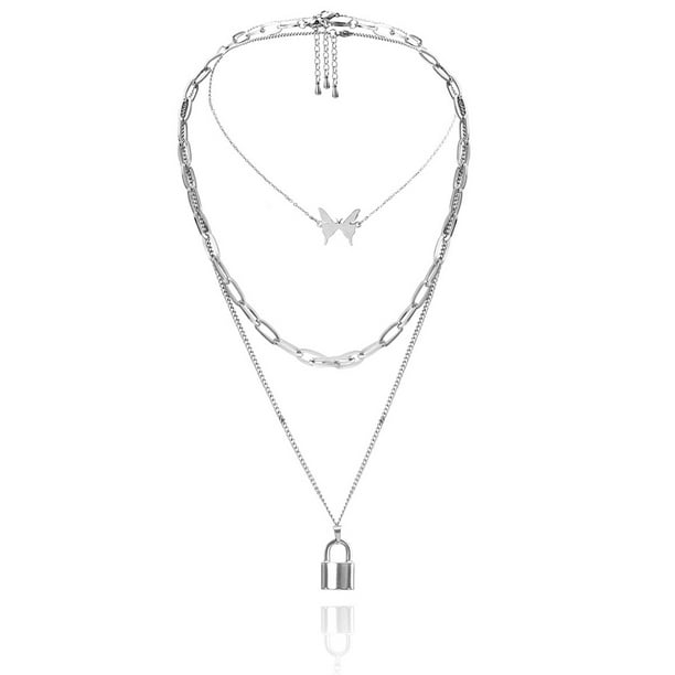 Download Bangcool Bangcool Multi Layer Necklace Unisex Stainless Steel Butterfly Necklace Lock Necklace Walmart Com Walmart Com