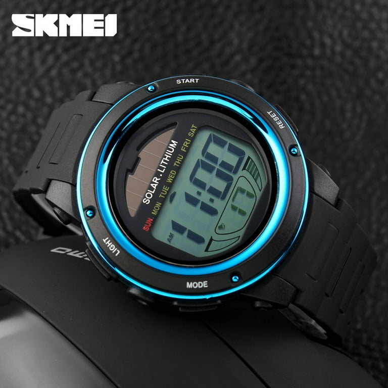 SKMEI Solar Powered Digital Men Women Sprots Watch Big Dial 5ATM Water resistant Multi function Unisex Wristwatch with Chronograph Alarm Backlight