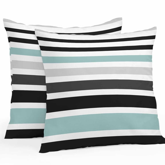 Outdoor Throw Pillows Covers 18X18 Set of 2 Waterproof Striped Decorative Zippered Cushion Covers for Patio Furniture, Lumbar Pillowcases