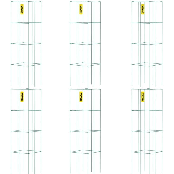 VEVOR 6 Pack Square Folding Tomato Cages 39" Plant Support Stake Tower PVC-coated Steel Tomato Cage Towers for Tomato Plants, Eggplants, Cucumber, Climbing Plants and More