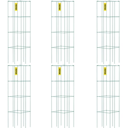 VEVOR 6 Pack Square Folding Tomato Cages 39" Plant Support Stake Tower PVC-coated Steel Tomato Cage Towers for Tomato Plants, Eggplants, Cucumber, Climbing Plants and More