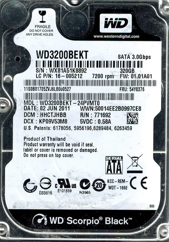 HAMT2VK WXG1A 320GB DCM Western Digital WD3200LPVX-00V0TT0 Dcm 