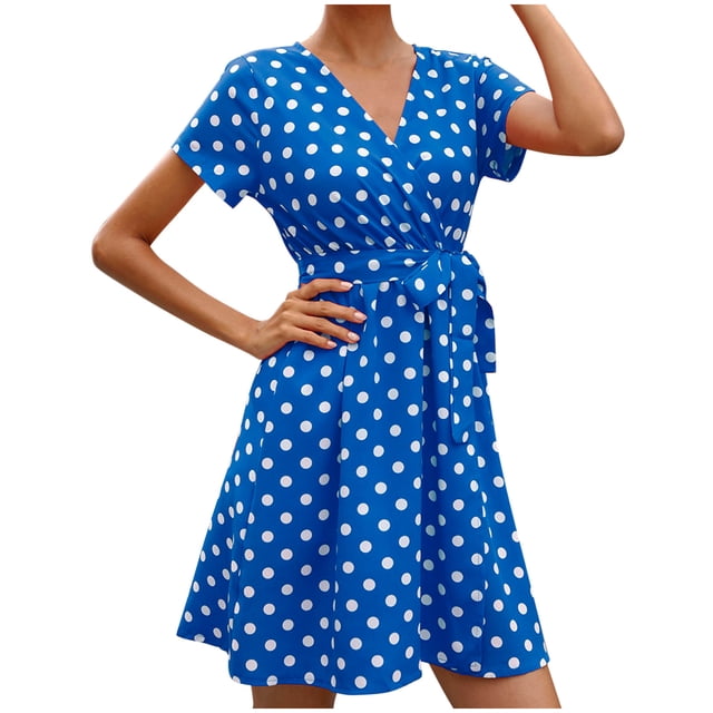 EQWLJWE Robe d'Été Imprimée pour Femmes Robe à Manches Courtes Tunique Robe Moulante Robe de Plage Robe de Soleil Robe Fluide à Volants