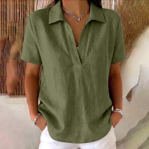 Women's Casual Loose Plain V-Neck Pullover Top for Everyday Wear