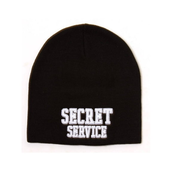 Cuffless Secret Service Text Style Beanie - Black