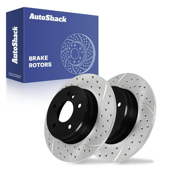 AutoShack Rear Solid Drilled & Slotted E-Coated Brake Rotors 2-PC Set Replacement for 2006-2009 Mercedes-Benz CLK350 2003-2007 Mercedes-Benz C230 ShadowGuard 11.41" (289.7 mm)