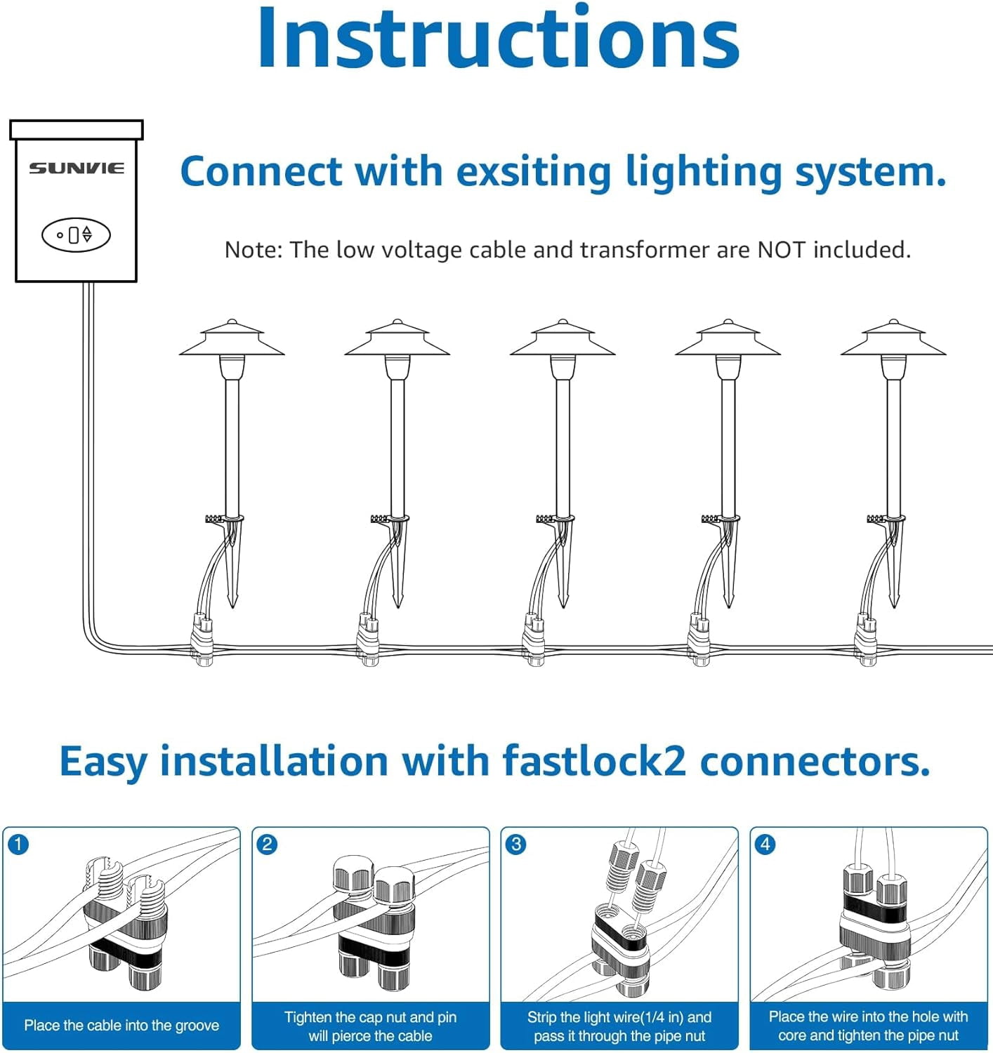 SUNVIE 3W Low Voltage Pathway Lights Wired LED Landscape Path Lighting Outdoor for Garden, 4 Pack
