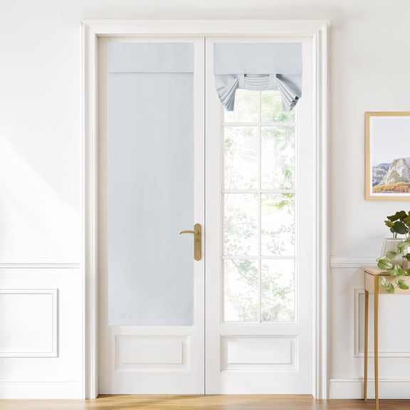 Blackout French Door Curtains, Privacy Door Window Curtains, 22 X 72 Inch Long Room Darkening Blinds, Thermal Insulated Tie Up Shades for Bedroom, 1 Panel, Greyish White