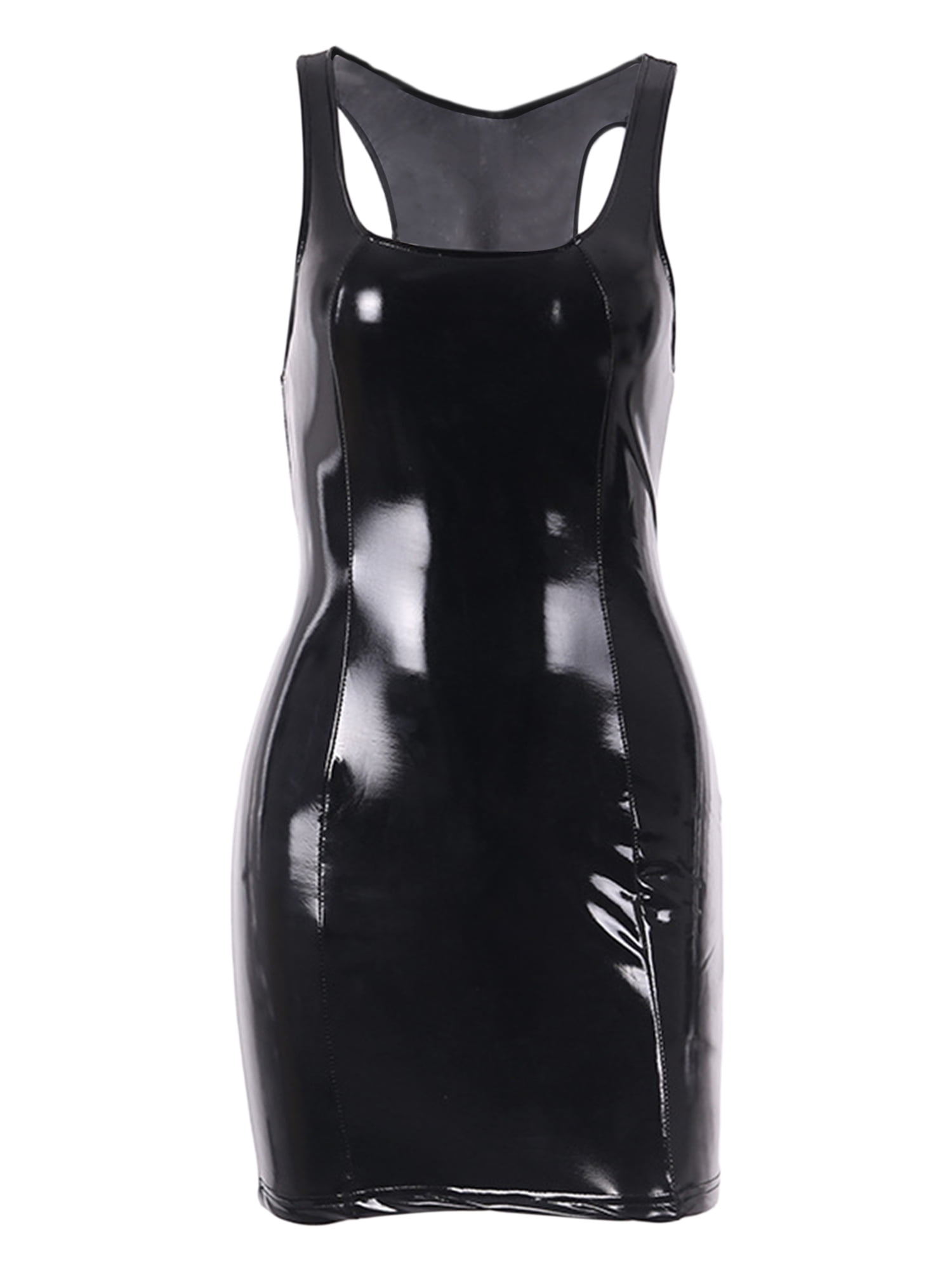 Shape Black PU Split Detail Halterneck Bodycon Dress