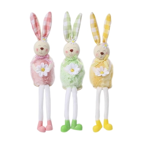 Easter Stuffed Bunny Doll Figurines 3 Pack Shelf Sitters with Dangling Legs Soft Polyester Foam Tabletop Ornaments for Spring Home Decor Gift