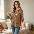 thumbnail image 6 of Trgacdwlo Women 3/4 Sleeve Hoodie Leopard Print Women's Pullover Sweaters with Drawstring Fall Winter Streetwear Hooded Sweatshirt for Women, 6 of 7