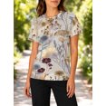thumbnail image 3 of Women's All-Over Print Tee Shirts Short Sleeve Casual Vintage Dried Wildflower Graphic Crewneck Summer Tops, 3 of 6