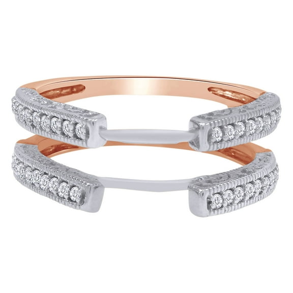 Round Shape White Cubic Zirconia Two Tone Curved Enhancer Guard Ring 10k Rose Gold Ring Size - 5