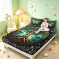 thumbnail image 3 of Homewish Vintage Tree Of Life Queen Sheets,Bohemian Damask Floral Queen Sheet Sets,Black Green,4pcs,1 Flat Sheet, 1 Fitted Sheet and 2 Pillowcases, 3 of 6