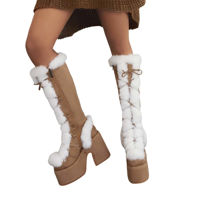 Mostsola Platform Snow Boots for Women Furry Cozy Knee High Boots