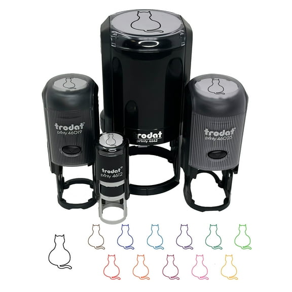 Cat Sitting Back Outline Self-Inking Rubber Stamp Ink Stamper - Black Ink - Mini 1/2 Inch