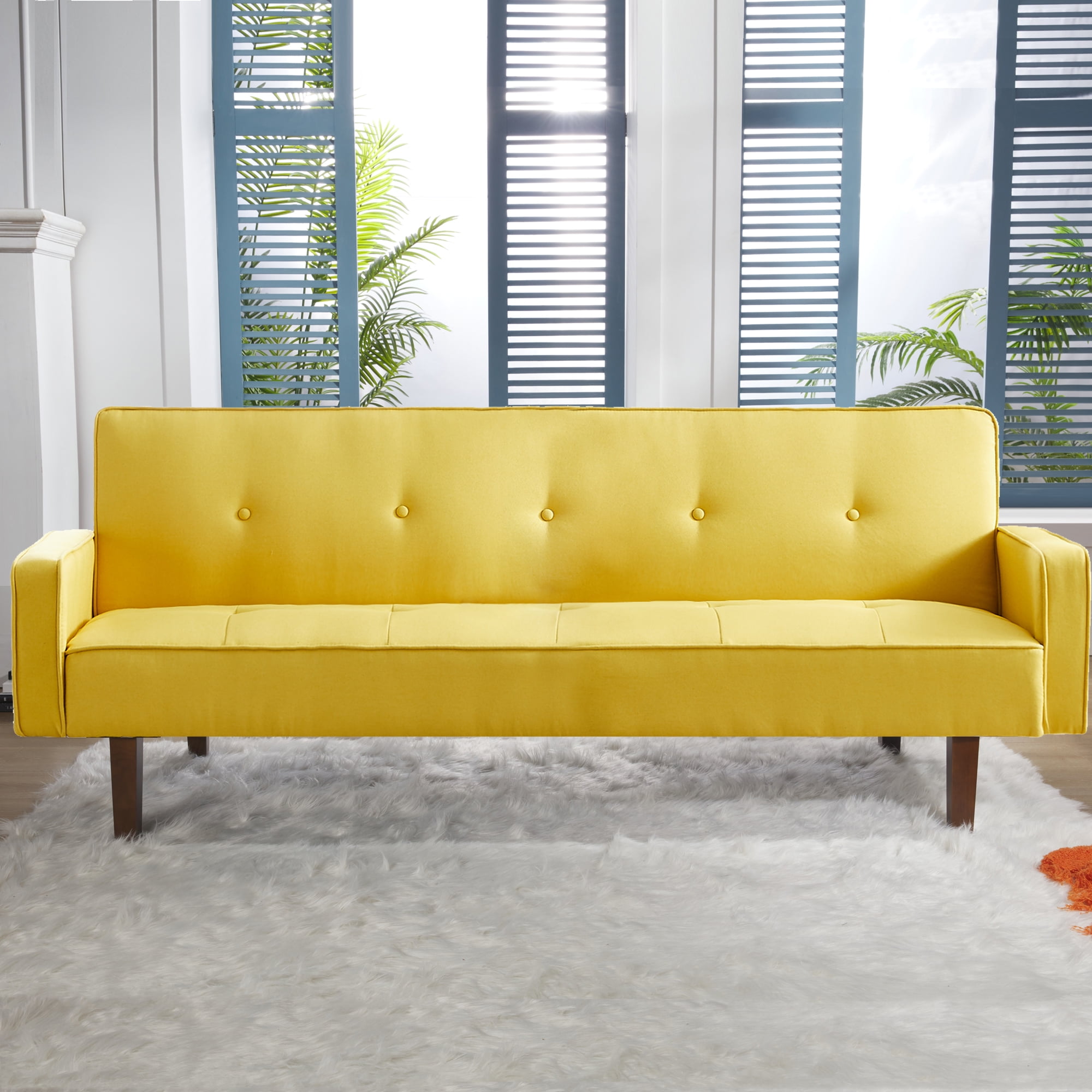 75" Upholstered Folding Futon Sofa Bed Modern Convertible Couch Button