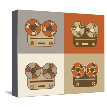 Retro Reel to Reel Tape Recorder Icon Stretched Canvas Print Wall Art By