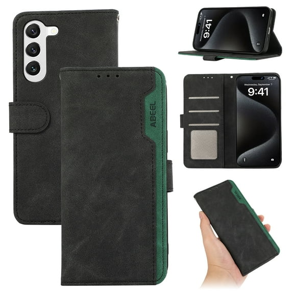 for Samsung Galaxy S23 Phone Case RFID Blocking PU Leather, [3 Credit Card Slots] Flip Folio Book Shockproof Holder Kickstand Case Women Men for Samsung Galaxy S23 Wallet Case Cover, Black