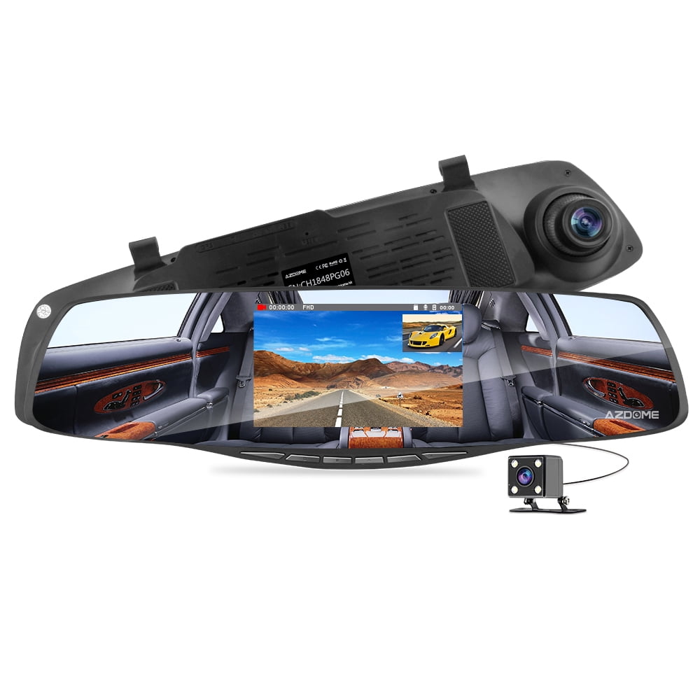 AZDOME HD 1080P Dual lens Auto DVR Mirror Dash Cam Recorder Car Rear View Camera