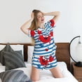 thumbnail image 5 of Fuzoiu Red Funny Crab on Blue Stripe Print Women's Short-Sleeved Pajama Set,Lounge Sleepwear Set,Womens Pajama Sets 2 Piece,Button-Up Top and Shorts with Pockets-Large, 5 of 7