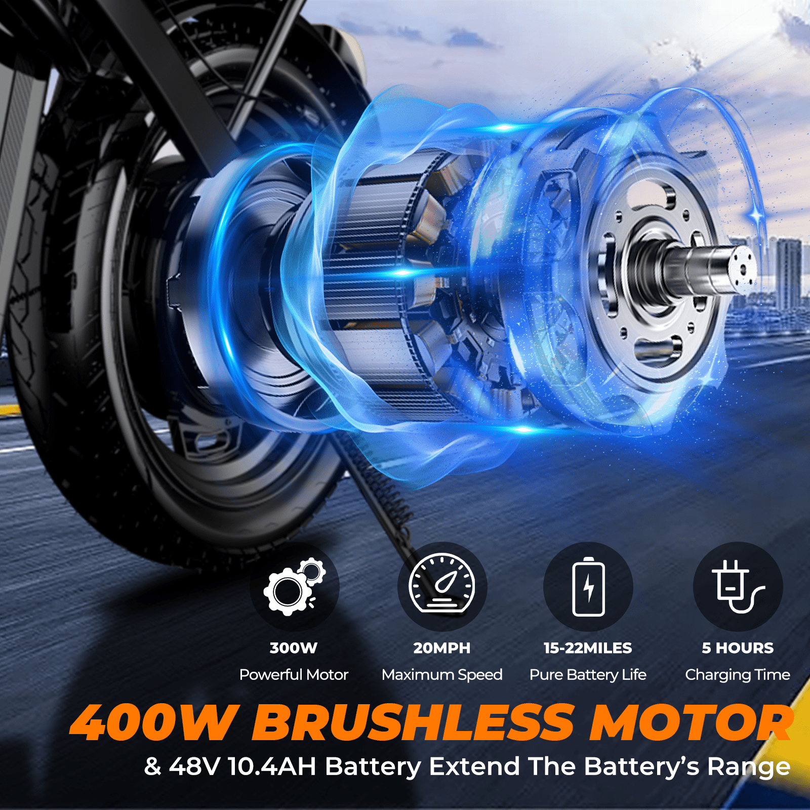 Kunyun 48V 400W Adult Electric Bikes,14" Tires, 20mph, 19-22mi Range E-bike, Dual Disc Brakes, Adjustable Seat Electric Bicycle , Removable Basket Folding Ebike