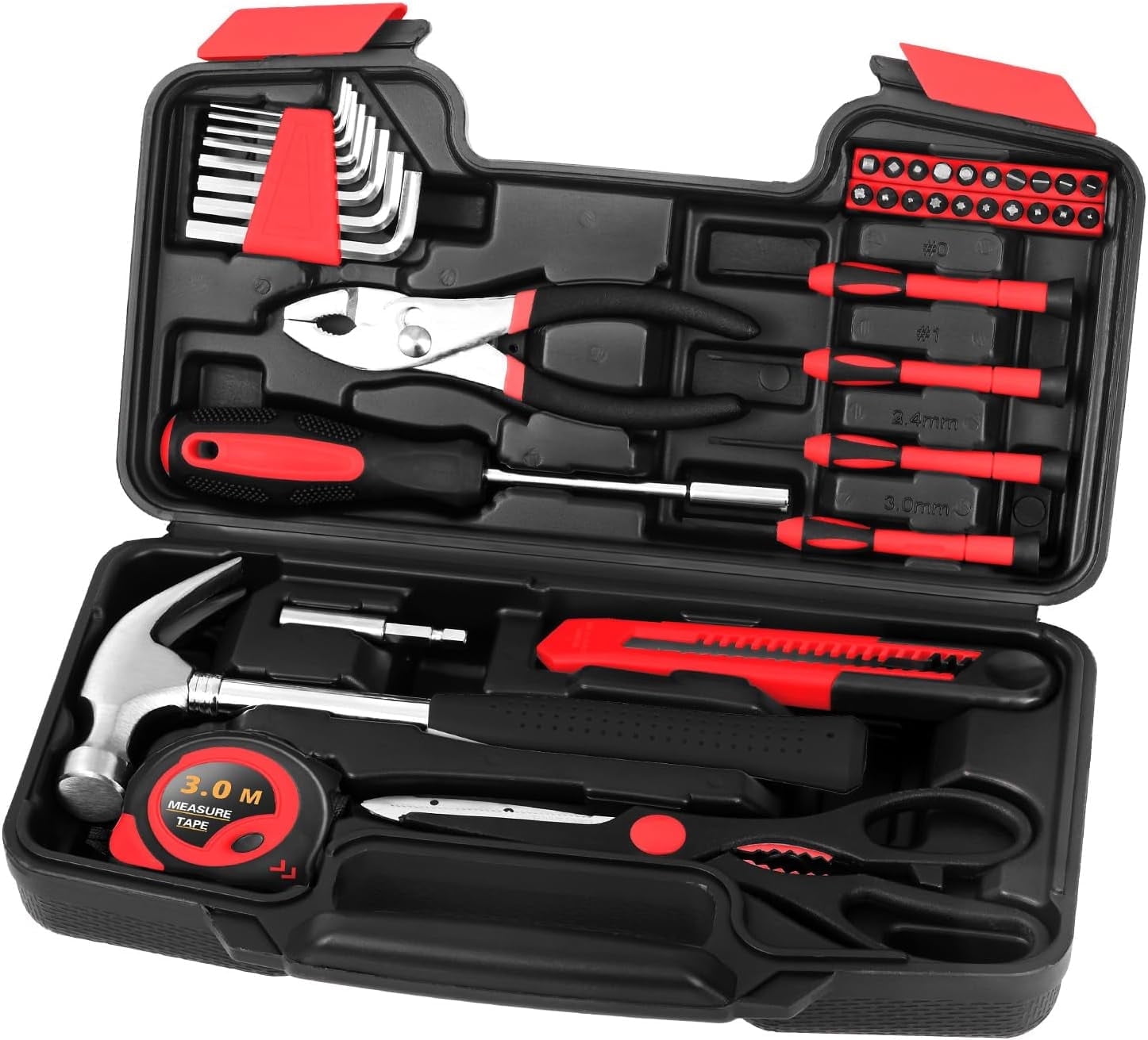 39 Piece All Purpose Household Tool Kit Small Basic Home Tool Set with Toolbox Great for Home, Garage, Office and College Dormitory Use, DIY and Crafts